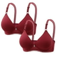 thumbnail image 1 of LYEAA Women Bras Push up Packs of 2 No Wire Wirefree Everyday Bras Breathable Wireless Solid Color Daily Sleep Bras Comfortable Shaping Soft Stretch T-Shirt Bras Red 38/85, 1 of 3