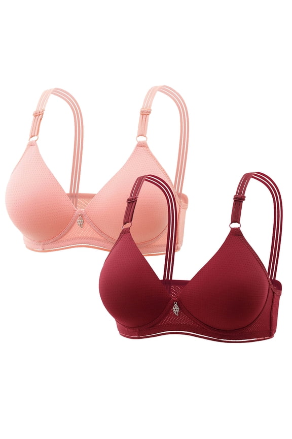 Women Bras Wireless Pack of 2 No Wire Wirefree Everyday Bras Push up Breathable Solid Color Daily Sleep Bras Comfort Shaping Soft Stretch T-Shirt Bras Red 36/80