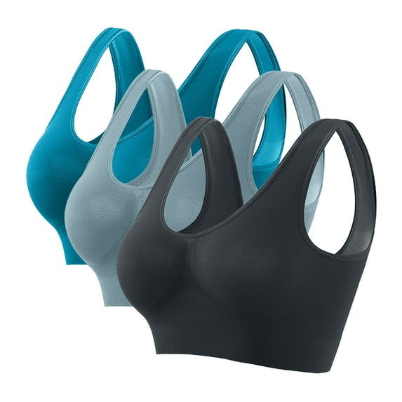 LYEAA Women Bras Wireless Pack of 3 Support Plus Size No Underwire Cool thin Sport Yoga Bra Solid Fitness Workout Bra Full Cup Comfortable Bras Pullover Breathable Sleeping Bras Multicolor 3XL