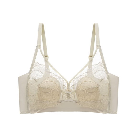 LYEAA Women Bras Wireless Padded Plus Size Lace Push up Daily Bras Wirefree Adjustable Strap Support Lift Soft Bralette No Wire Breathable Comfort Sleeping Bras White M