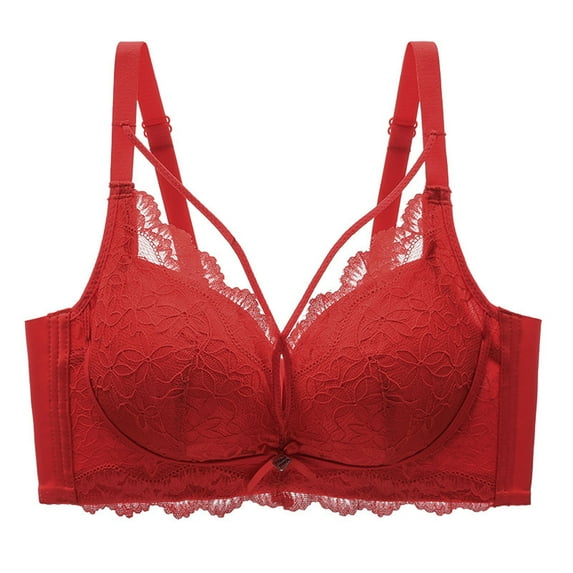 LYEAA Women Bras Wireless Padded Soft No Wire Lace Push up Everyday Bras Support Solid Lift Sleep Bras Comfortable Wirefree Breathable Shaping Daily Bralette Red S
