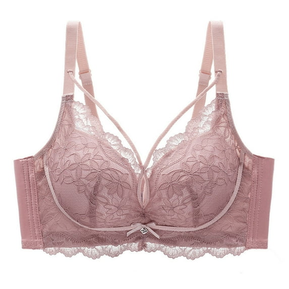LYEAA Women Bras Wireless Padded Soft No Wire Lace Push up Everyday Bras Support Solid Lift Sleep Bras Comfortable Wirefree Breathable Shaping Daily Bralette Pink L