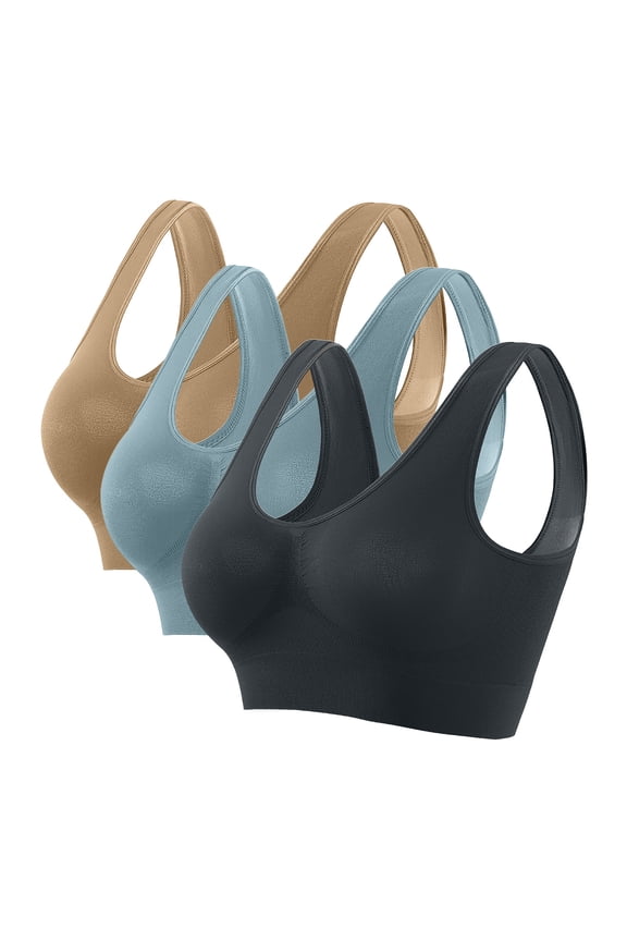 Women Bras Wireless Push up 3 Pack Support Plus Size No Underwire Cool thin Sport Yoga Bra Solid Fitness Workout Bra Full Cup Comfortable Bras Pullover Breathable Sleeping Bras Multicolor 3XL