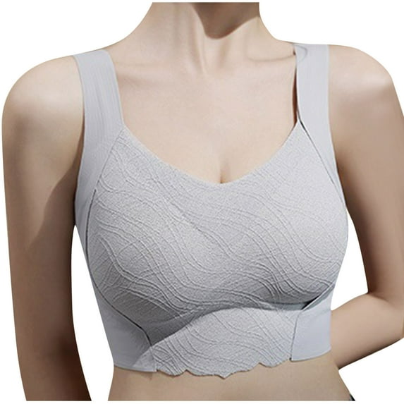 LYEAA Women Bras Wireless Push up Pullover Daily Bras Wirefree Wide Strap Lift Soft Bralette No Wire Breathable Comfortable Sleeping Bras Gray L