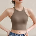 thumbnail image 1 of LYEAA Women Cami Tank Top with Bra Spaghetti Strap Cotton Fitted Summer Casual Undershirt Solid Crew Neck Sleeveless Basic Breathable Fashion Ladies Pullover Shirts Brown S, 1 of 1
