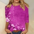 thumbnail image 1 of LYEAA Women Casual 3/4 Sleeve T-Shirt Floral Print Round Neck Loose Fit Summer Top Breathable Cotton Comfortable Daily Wear Blouse for Outdoor Activities Hot Pink XL, 1 of 5