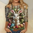 thumbnail image 1 of LYEAA Women Easter Printed 3/4 Sleeve Round Neck Casual Tops Spring Florals Blouse Holiday Party Outfit Comfortable Daily Wear T-Shirt Multicolor S, 1 of 5