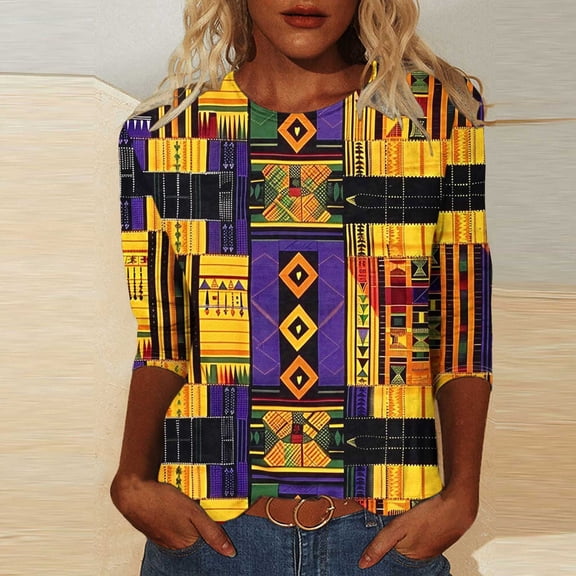 LYEAA Women Emancipation Proclamation 3/4 Sleeve Tee African American Heritage Print Round Neck Top Soft Cotton Loose Fit Festival Wear Multicolor M