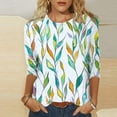thumbnail image 1 of LYEAA Women Fashion 3/4 Length Sleeve T-Shirt Stylish Printed Crew Neck Cotton Top with Elastic Hem for Yoga, Shopping Casual Weekend Activities Yellow S, 1 of 5