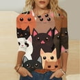thumbnail image 1 of LYEAA Women Fashion Cat Print 3/4 Sleeve T-Shirt Round Neck Loose Fit Cotton Top with Pocket Detail for Casual Spring Summer Daily Wear Orange M, 1 of 5