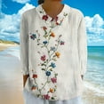 thumbnail image 1 of LYEAA Women Floral Printed 3/4 Sleeve Blouse with Roll-Up Cuff Detail Button-Down Collar Design Lightweight Fabric Vacation Casual Wear White XXL, 1 of 5