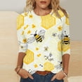 thumbnail image 1 of LYEAA Women Honeycomb Design 3/4 Sleeve T-Shirt Round Neck Casual Festival Top Lightweight Breathable Cotton Summer Wear Yellow XXXXL, 1 of 5