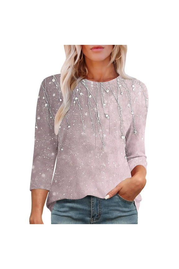 Women Long Sleeve Round Neck T-Shirt Floral Print Loose Fit Casual Top Soft Cotton Blend Spring Fall Daily Wear with Side Pockets Multicolor M