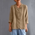 thumbnail image 1 of LYEAA Women Loose Fit 3/4 Sleeve Round Neck Linen Cotton Blouse Casual Summer Tops Breathable Shirt for Office Wear Daily Outfits Khaki M, 1 of 5