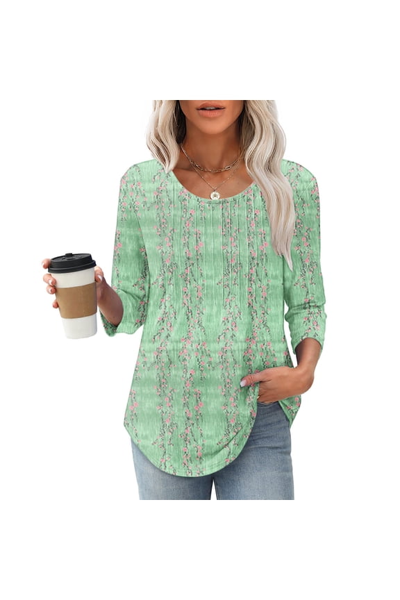 Women Oversized 3/4 Sleeve T-Shirt Cotton Blend Drop Shoulder Top with Round Neck, Comfort Stretch Casual Wear for Plus Size Ladies Multicolor M