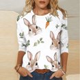 thumbnail image 1 of LYEAA Women Spring Casual 3/4 Sleeve Printed Tops Easter Bunny Pattern Round Neck Pullover Blouse Family Gathering Outfits White XXXXXL, 1 of 5