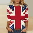 thumbnail image 1 of LYEAA Women Three Quarter Sleeve Round Neck Tops, UK Flag Printed Casual Shirt with Stretchy Material, Summer Office Daily Wear Blouses Blue XXL, 1 of 5