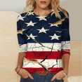 thumbnail image 1 of LYEAA Women Three Quarter Sleeve T-Shirt 4th of July USA Flag Print Round Neck Cotton Top Independence Day Patriotic Casual Summer Blouse Blue XXL, 1 of 5