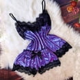 thumbnail image 1 of LYEAA Women's Pajamas 2 Piece Set Valentine's Day Soft Nightwear Lace V Neck Sling Tops with Shorts Cozy Loungewear Ladies Solid Loose Casual Sleepwear Sleepsuits Purple 2XL, 1 of 4