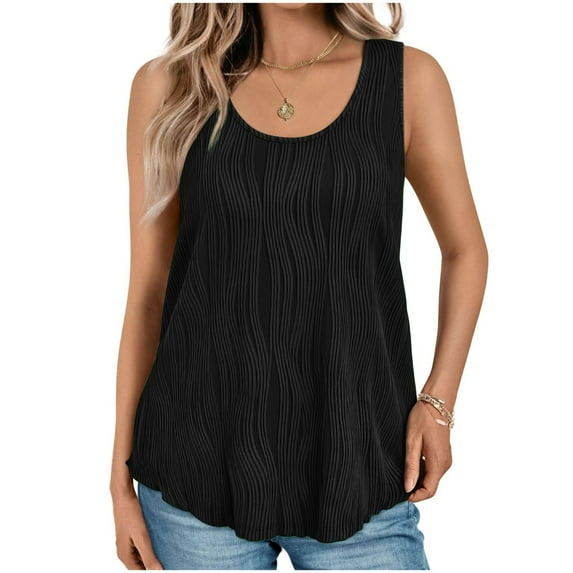 LYEAA Women's Summer Tank Tops No Sleeve Plus Size Sleeveless Crew Neck Summer Loose Casual Tee Shirts Solid Flowy Beach Elegant Pullover Vest Comfortable Soft Loungewear Going Out Clothes Black S