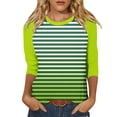 thumbnail image 1 of LYEAA Women's Tops 3/4 Inch Length Sleeves Crew Neck 3/4 Sleeve T-shirt Fashion Gradient Striped Tees Loose Soft Comfortable Blouse Dressy Casual Breathable Trendy Clothing Green M, 1 of 4