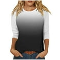 thumbnail image 1 of LYEAA Women's Tops 3/4 Inch Length Sleeves Crew Neck 3/4 Sleeve T-shirt Fashion Color Block Gradient Tees Loose Soft Comfortable Blouse Dressy Casual Breathable Trendy Clothing Black S, 1 of 4