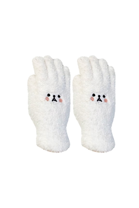 Women's Winter Gloves Thermal Knit Thick Soft Cute Warm Fuzzy Gloves Solid Gloves Outdoor Elastic Cuff Gloves for Cold Weather White One Size