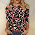 thumbnail image 1 of LYEAA Womens 3/4 Sleeve Printed Round Neck T-Shirt Oversized Casual Top with Side Slits Beach Cover Up Spring Wear Multicolor XXXXXL, 1 of 5