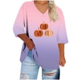 thumbnail image 1 of LYEAA Womens 3/4 Sleeve Tops Halloween Pumpkin Print T Shirt Spooky Season Plus Size V Neck Tunic Shirts Fall Clothes Pink M, 1 of 3