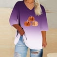 thumbnail image 1 of LYEAA Womens 3/4 Sleeve Tops Halloween Pumpkin Print T Shirt Spooky Season Plus Size V Neck Tunic Shirts Fall Clothes Purple M, 1 of 3