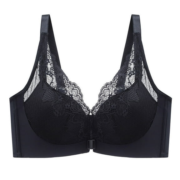 LYEAA Womens Bras Front Closure Wireless Push Up Bras All Coverage Bras No Wire Lift Shape Bralette Soild Breathable Soft Bras Comfortable Everyday Bras T-Shirt Bras Black