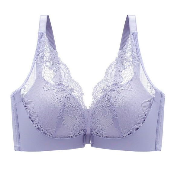 LYEAA Womens Bras Front Closure Wireless Push Up Bras All Coverage Bras No Wire Lift Shape Bralette Soild Breathable Soft Bras Comfortable Everyday Bras T-Shirt Bras Purple