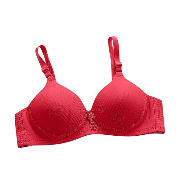 LYEAA Womens Bras No Underwire Push up Wireless Daily Bras Wirefree Adjustable Strap Lift Soft Bralette Breathable Comfort Sleeping Bras Red S