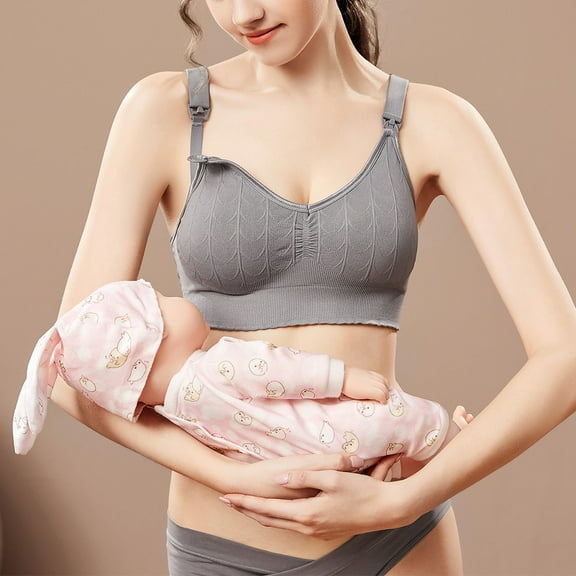 LYEAA Womens Bras Nursing Wireless Maternity Bras for Breastfeeding Pregnant Solid Openable Breathable Bras Comfort Sleep Bras with Removable Pads Gray XL