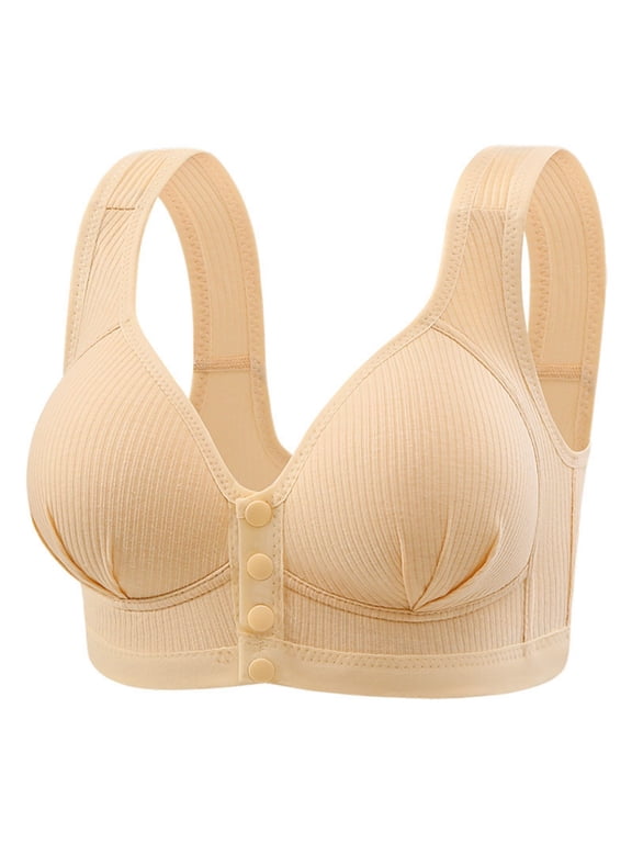 Womens Bras for Older Women Plus Size Push up Lightly Lined Wireless Front Closure Daily Bras Wirefree Wide Strap Lift Soft Bralette No Wire Breathable Comfort Sleeping Bras Beige XL