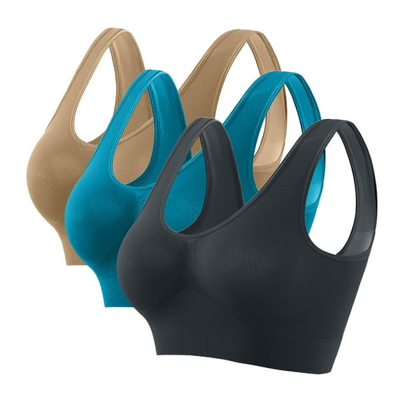 LYEAA Womens Bras Push up Bra 3 Pack Support Plus Size Wirefree Cool thin Sport Yoga Bra Solid Stretch Fitness Workout Bra Full Cup Comfort Bras Pullover Breathable Sleeping Bras Multicolor 2XL