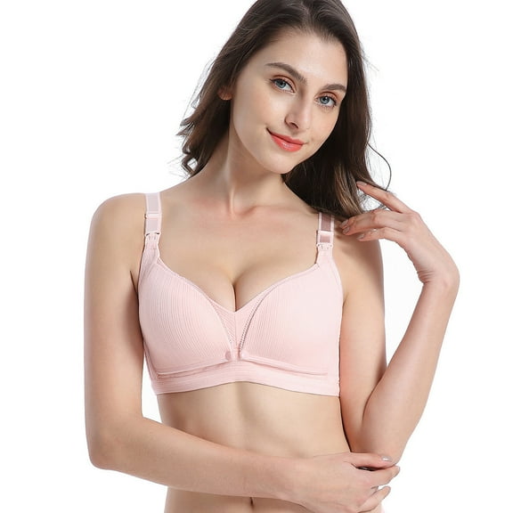 LYEAA Womens Bras Seamless No Wire Wireless Maternity Nursing Bras for Breastfeeding Pregnant Solid Openable Breathable Bras Comfort Push Up Thin Sleep Bras Pink S