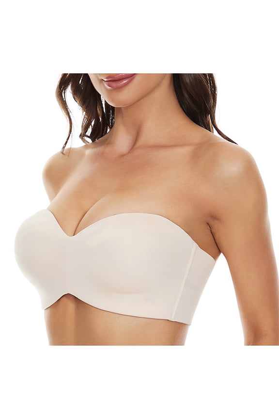 Womens Bras with Underwire Plus Size No Padding Strapless Convertible Push Up Bandeau Solid Removable strap Support Non-Slip Breathable Comfortable Thin Soft Sleeping Everyday Bra Beige 36/80C