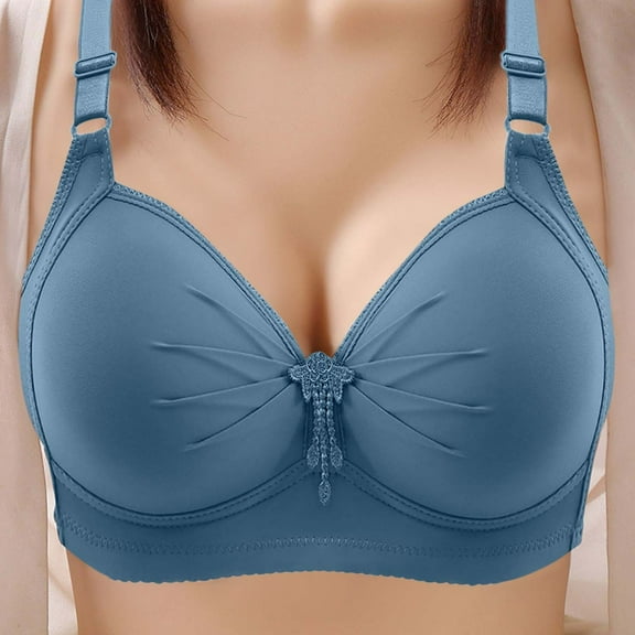 LYEAA Womens Bras Wirefree Push up Lightly Lined Wireless Daily Bras Adjustable Strap Lift Soft Bralette No Wire Breathable Comfort All Coverage Sleeping Bras Blue M