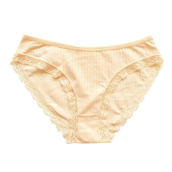 LYEAA Womens Briefs Cotton Mid Waisted Cool Bikini Underwear Breathable Comfort Solid Lace Daily Panties Fashionable Underpants Beige L