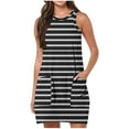 thumbnail image 1 of LYEAA Womens Casual Dresses with Pockets Plus Size Crew Neck Sleeveless Midi Dresses Striped Dressy Pullover Dresses Comfort Vacation Dresses Black L, 1 of 5