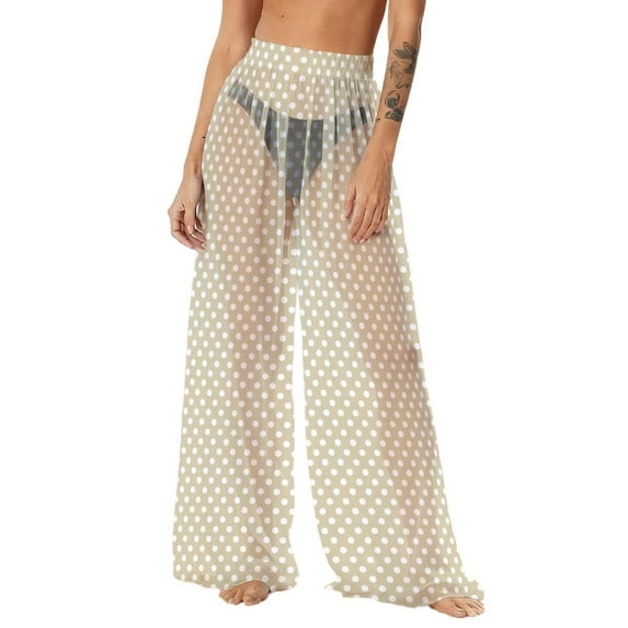 LYEAA Womens Chiffon Beach Pants Elastic Waist Sun Protection Boho Shorts Solid Quick Dry Wide Leg Pants Vacation Shorts