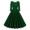 thumbnail image 1 of LYEAA Womens Cocktail Dresses for Wedding Guest 3/4 Sleeve Crew Neck Midi Dress Flowy Elegant Homecoming Dress A-line Solid Color Belted Dress 1950s Vintage Holiday Party Dress Ball Gown Green M, 1 of 8