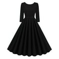 thumbnail image 1 of LYEAA Womens Cocktail Dresses for Wedding Guest 3/4 Sleeve Crew Neck Midi Dress Flowy Elegant Homecoming Dress A-line Solid Color Belted Dress 1950s Vintage Holiday Party Dress Ball Gown Black M, 1 of 8