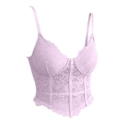LYEAA Womens Corset Top Bustier with Straps Overbust Crosets Lace Sheer Push up Crop Shapewear Going out Party Tank Top