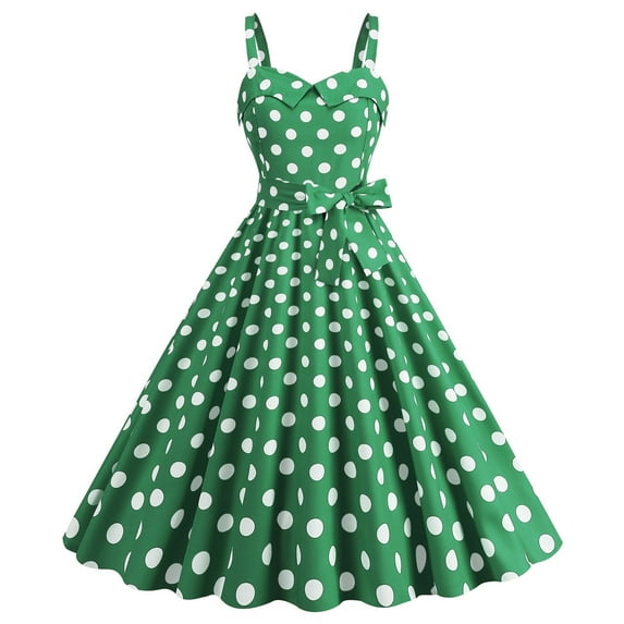 LYEAA Womens Dresses for Wedding Guest Plus Size Sleeveless Formal Elegant Loose Knee Length A Line Dresses Polka Dots Bow 1950s Vintage Prom Birthday Flowy Summer Ball Gown Party Dresses Green S