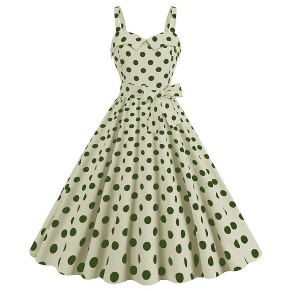 LYEAA Womens Dresses for Wedding Guest Plus Size Sleeveless Formal Elegant Loose Knee Length A Line Dresses Polka Dots Bow 1950s Vintage Prom Birthday Flowy Summer Ball Gown Party Dresses Green L