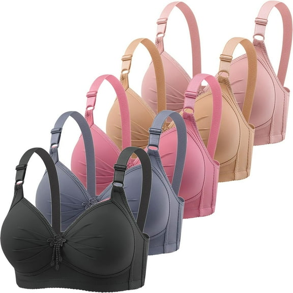LYEAA Womens Everyday Bras 5 Pack No Wire Wirefree Bras Push up Breathable Wireless Solid Color Daily Sleep Bras Comfortable Shaping Soft Stretch T-Shirt Bras Pink XL