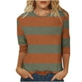 thumbnail image 1 of LYEAA Womens Fall Fashion 2024 Plus Size Crew Neck 3/4 Sleeve T-shirt Striped Tees Loose Soft Comfortable Blouse Dressy Casual Breathable Trendy Clothing Orange M, 1 of 4