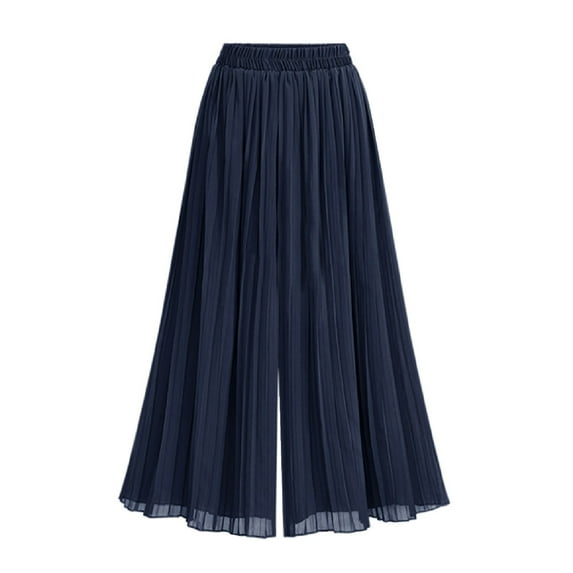 LYEAA Womens Flowy Pants Summer Elastic Waist Straight Leg Pant Breathable Solid Versatile Casual Trousers